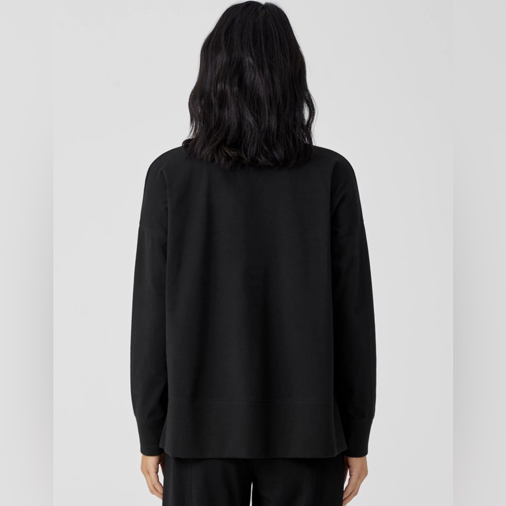 Eileen Fisher Traceable Organic Cotton Jersey Crew Neck Top Large Black Boxy Fit - Picture 2 of 9